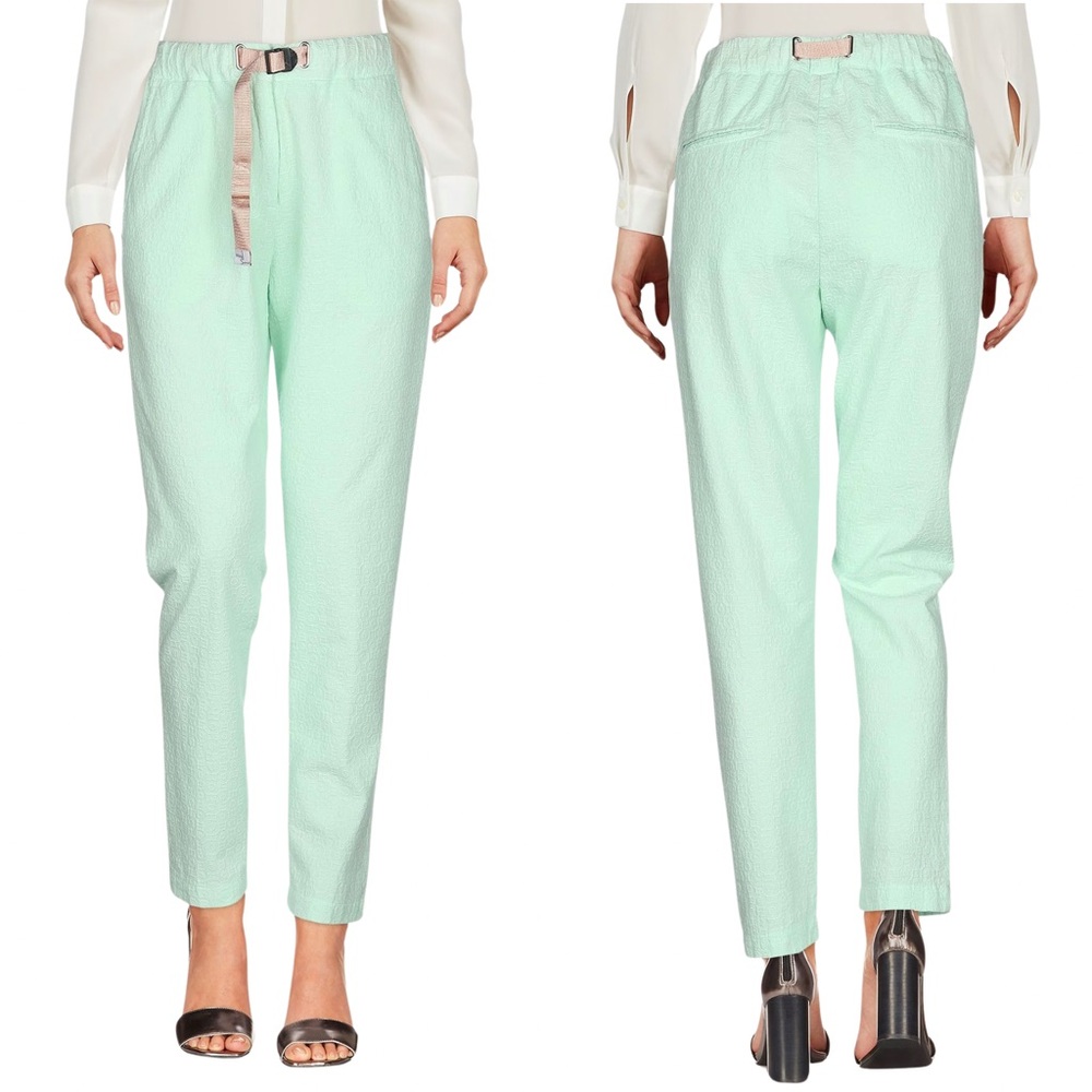Mint Green Textured Ankle Pants with Gold Belt & Stone Detail, size IT 42 / US 6 - Picture 2 of 8